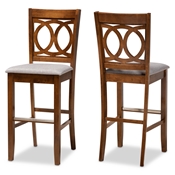 Baxton Studio Carson Modern and Contemporary Grey Fabric Upholstered and Walnut Brown Finished Wood 2-Piece Bar Stool Set
